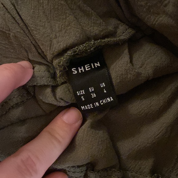Shein- Olive Paper Bag Shorts - Picture 3 of 3